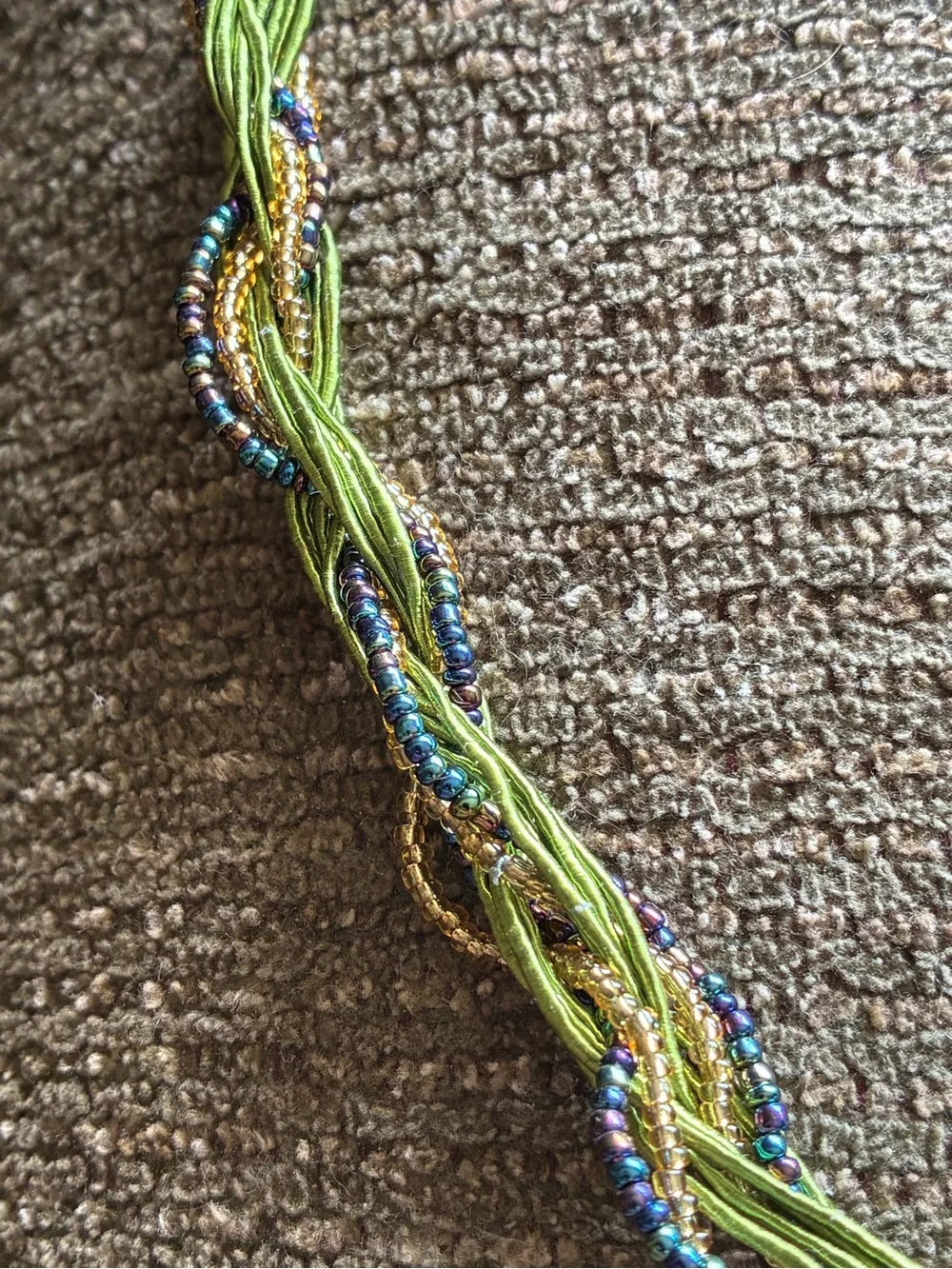 Green Multi-Strand Beaded Necklace with Antique Gold Pendant - Unbranded